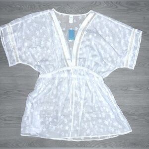 NWT Oasis White Swimsuit Cover-Up Sheer Cover-Up with Star Pattern Size XL